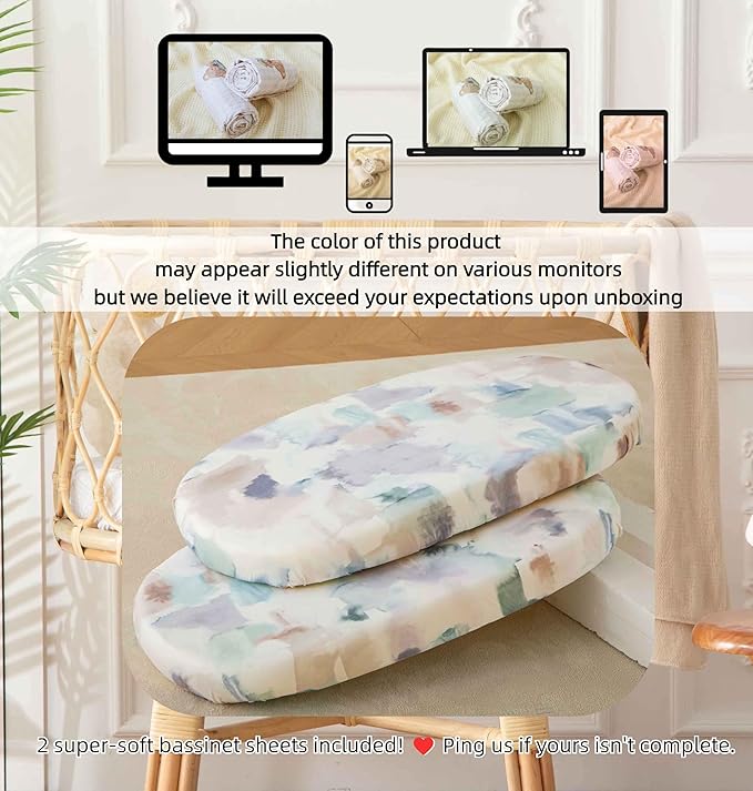SDY Jersey Bassinet Sheets for Baby Boys and Girls,32 "x 16 "x 4", 2 Pack,Neutral Standard Oval/Retangle Fitted Bassinet Sheets for Toddler,Super Soft Breathable