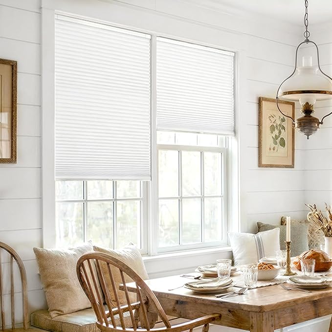 LazBlinds Cordless Cellular Shades, No Tools No Drill Blackout Honeycomb Shades Pleated Blinds for Windows, 47" W x 64" H, Silver White