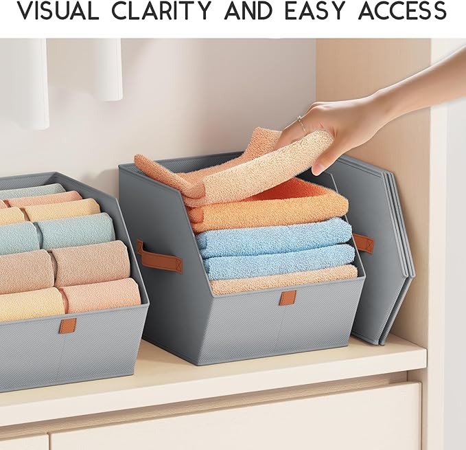 Fabric Closet Storage Cubes - 6 Pack Square Storage Bins with Dual Handles for Clothes, Towels, Toys, Cube Storage Organizers for Bedroom, Nursery, Shelves, Closet, Small Spaces, Grey