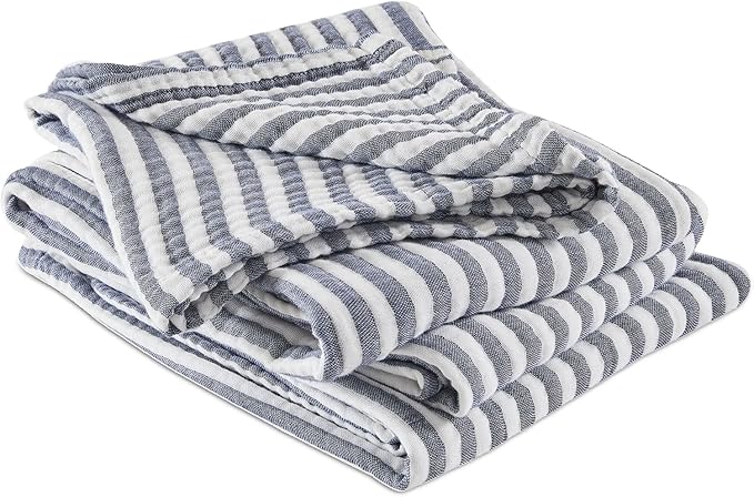 EMME Cotton Muslin Large Throw Blanket Couch Breathable Gauze Soft Lightweight Bed Blankets Adults (Striped Navy, 50"x70")