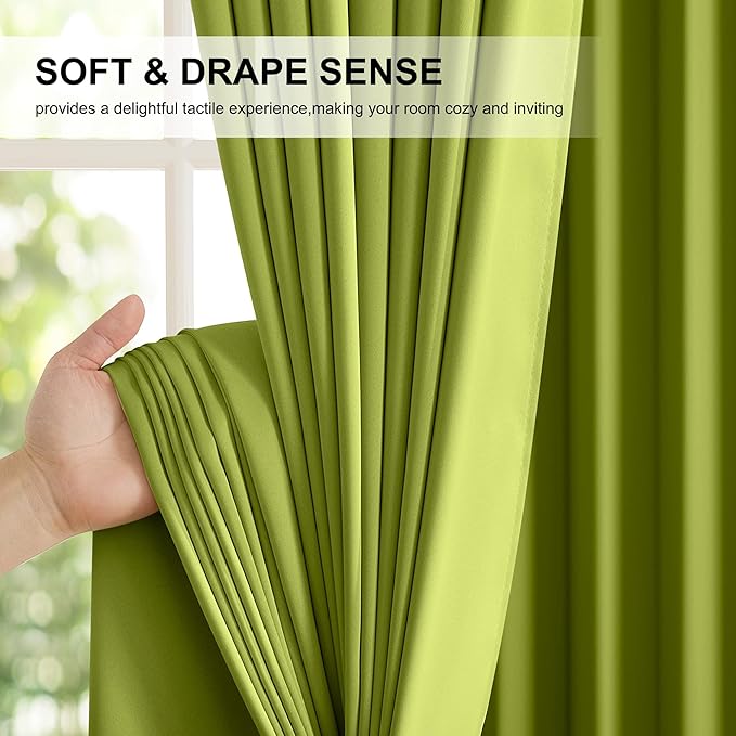NICETOWN Forest Green 100% Blackout Window Curtain Panels, Cold and Full Light Blocking Drapes with Black Liner for Nursery, 84 Inches Long Drop Thermal Insulated Draperies (52 inches Wide, 2 Pieces)