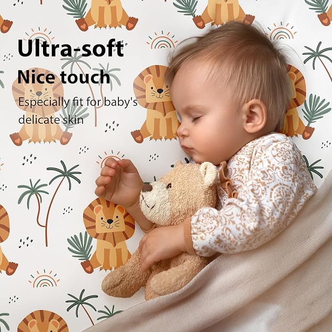 Baby Crib Sheets for Boys and Girls, 3 Pack Fitted Toddler Bed Sheets Neutral for 52”x28” Standard Crib and Toddler Mattresses, Super Soft Microfiber Brown Lion