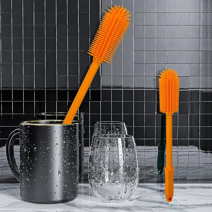 SUPPHOUS Long Silicone Bottle Cleaning Brush | 2 Pack| 16”+13”Water Bottle Brush Cleaner Brush for Hydro Flask,Glassware,Vacuum Sports Bottle&Vases,Silicone Water Bottle Cleaner Brush for Narrow Neck