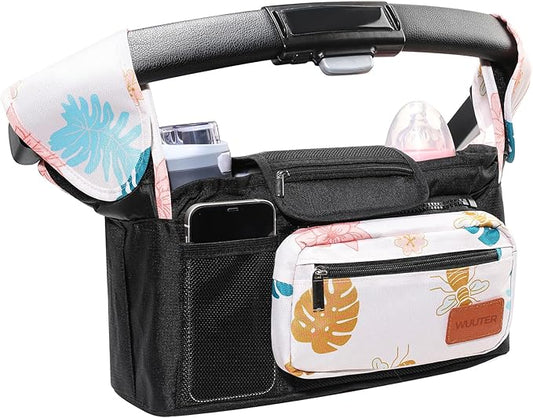 Stroller Organizer with Cup Holder Detachable Wristlet Large Capacity Baby Stroller Bag for Mom, Fits Uppababy, Baby Jogger, Britax, BOB, More (Garden)