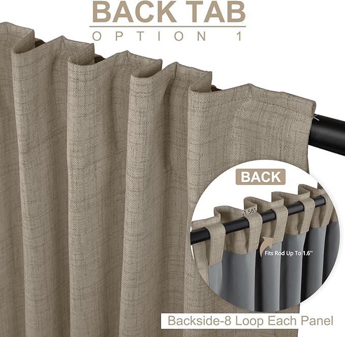 100% Blackout Shield Linen Blackout Curtains for Bedroom 63 Inches Long, Back Tab/Rod Pocket Living Room Drapes, Thermal Insulated Blackout Curtains 2 Panels Set, 50" W x 63" L, Faux Linen