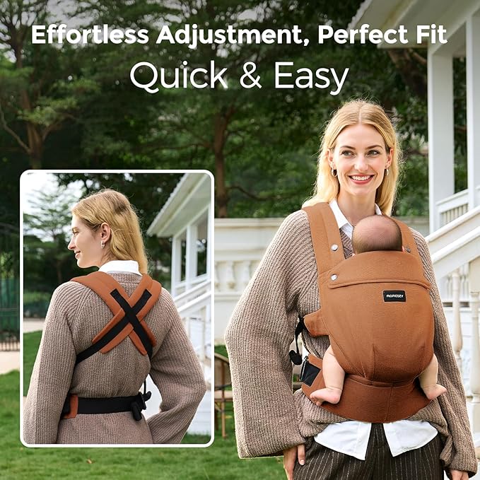 Momcozy Baby Carrier with Natural Cotton Linen, Built to Last, Ergonomic Design, 7-45lbs for Infant and Toddler, Lightweight and Comfortable, Hands-Free for Moms&Dads, Sepia