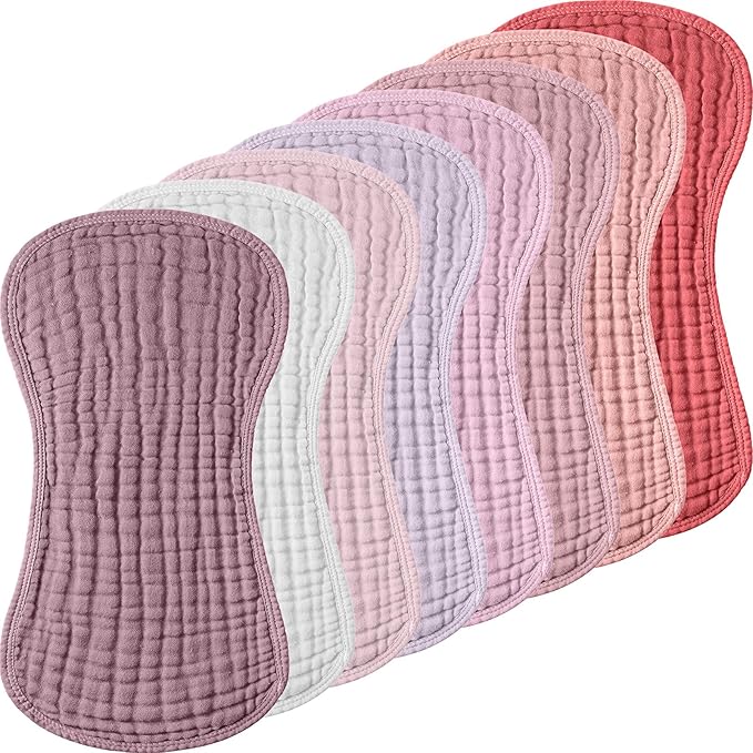 Frienda 8 Pack Muslin Burp Cloths Girl Large 20 x 10 Inch Cotton Burp Rags Absorbent Soft Newborn Face Towels for Newborn Baby Boy Essential Shower Gift Pink