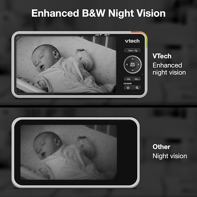 VTech 2-Cameras Smart WiFi Baby Monitor, 2K CMOS Sensor Camera, 5.5-inch HD IPS Screen, Split-Screen, Clear Infrared Night Vision, Pan-Tilt, 24x Zoom, 2-Way Talk, Free App: Smart HD Plus Twin