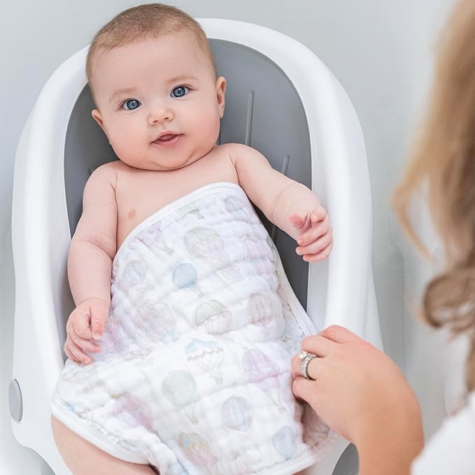 aden + anais Organic Oversized Washcloth 3-Pack, Super Soft 100% Organic Cotton Muslin, Gentle on Skin, 3 Absorbent 12x12 Layers, Softer with Every Use, for Babies Infants Toddlers, Above The Clouds