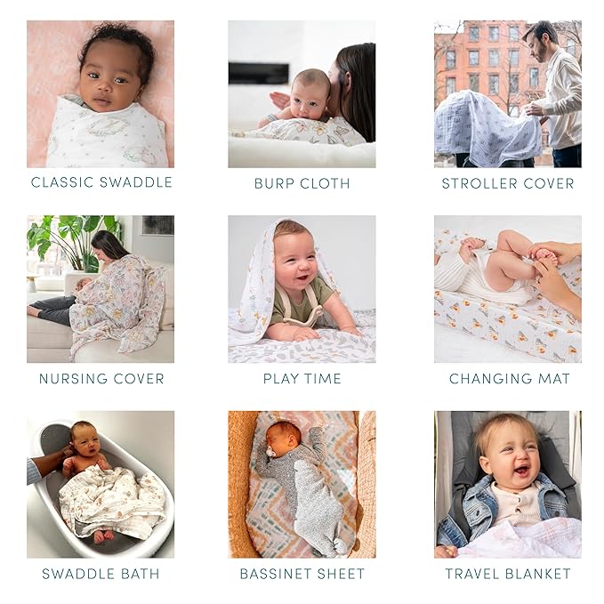 aden + anais Essentials Washcloth 3-Pack, Super Soft 100% Cotton Muslin, Gentle on Skin, 3 Absorbent 11x11 Layers, Softer with Every Use, Perfect for Babies, Infants, Toddlers, Elephant Circus