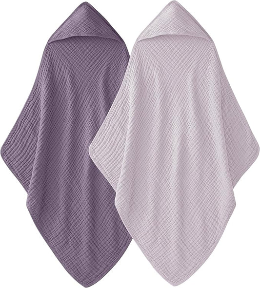 Hooded Baby Towels for Newborn - 2 Pack, 100% Muslin Cotton, Baby Bath Towels with Hood, Soft and Absorbent for Girls Infant, Toddler and Kids, Large 32x32 Inches, Newborn Essential