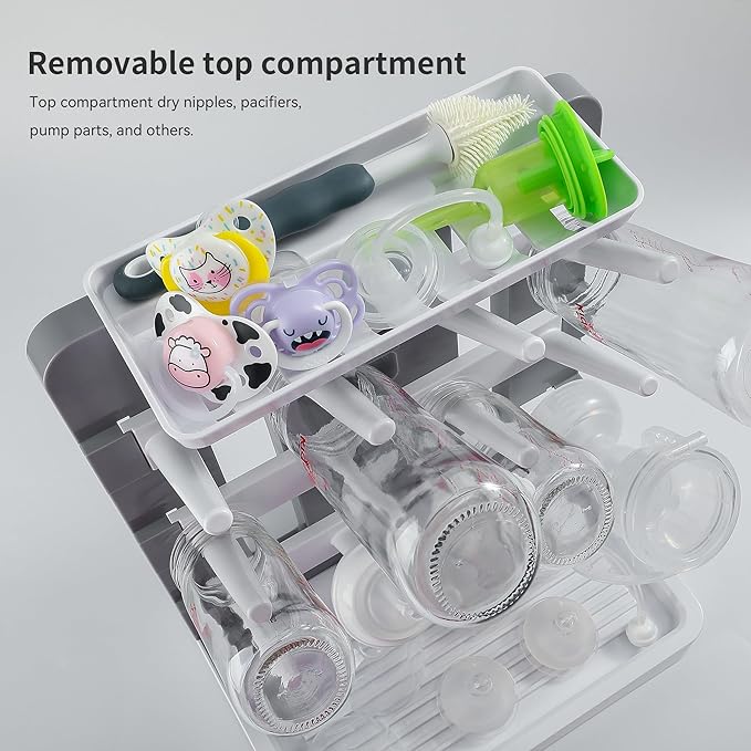 Venuekkuri Baby Bottle Drying Rack, Vertical Standing Bottle Dryer Rack Holder-Space Saving Baby Bottle Drying Rack for Countertop-Holds Up to 12 Baby Bottles & Cup