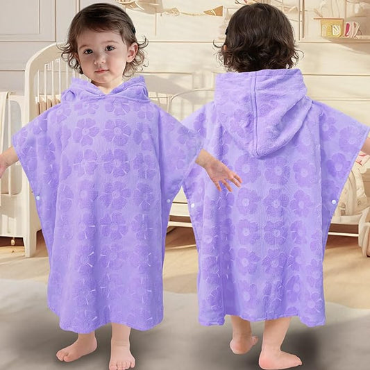 Toddler Bath Towels with Hood, Oversized (2-4Years,22"X22") Made from 100% Soft Cotton,Absorbent Hooded Poncho Towel for Baby Boy,Perfect for Pool | Swimming | Bath | Beach,Jacquard Purple Flower