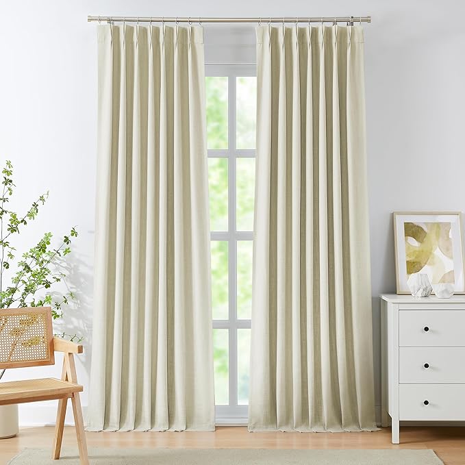 WEST LAKE 102 Inch Ivory Pearl Bailey Pinch Pleat Full Blackout Curtain with 100 Room Darkenig Liner,Textured Farmhouse Drape for Bedroom,Thermal Insulated Window Treatment with Back Tabs,40"Wx102"Lx2