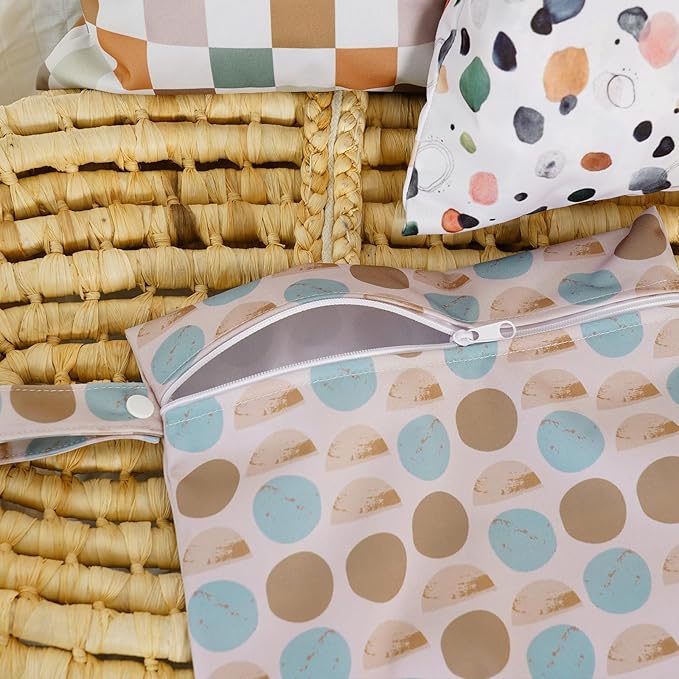 Happy Flute 3 Set Wet Bag Storage Bag Zipper Waterproof Washable Travel Bags, Beach, Pool, Gym Bag for Cloth Diaper, Swimsuits & Wet Clothes for Baby,11.8x15.7inch(Lattice)