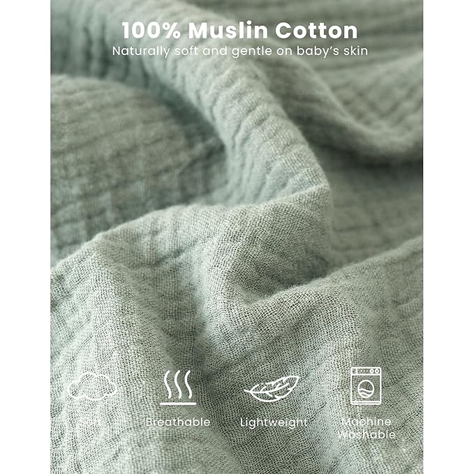 Konssy Muslin Baby Sleep Sack 0-6 Months 0.8 TOG, 2 Pack 100% Cotton Wearable Blanket for Babies, 2-Way Zipper Breathable Sleeping Sack Infant Toddler Essentials for Girls and Boys (Green Dino,Green)