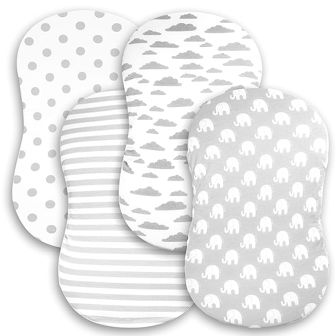 Bassinet Bed Sheets – Bassinet Fitted Sheets 4 Pack – 100% Jersey Knit Cotton Cradle Sheets – Bassinet Bedding for Standard Size Oval or Rectangular Bassinet Pads – Bassinet Sheet for Boy & Girl