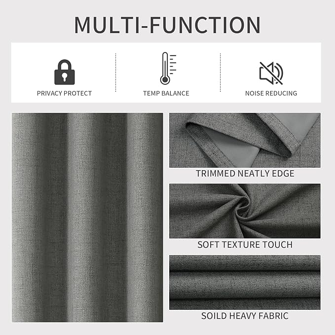 Joydeco Blackout Curtains 95 Inches Long 2 Panels Burg, Room Darkening Curtains for Bedroom, 100% Black Out Textured Thermal Drapes Privacy Protection 2 Panels Set(W42 x L95 Inch, Grey)