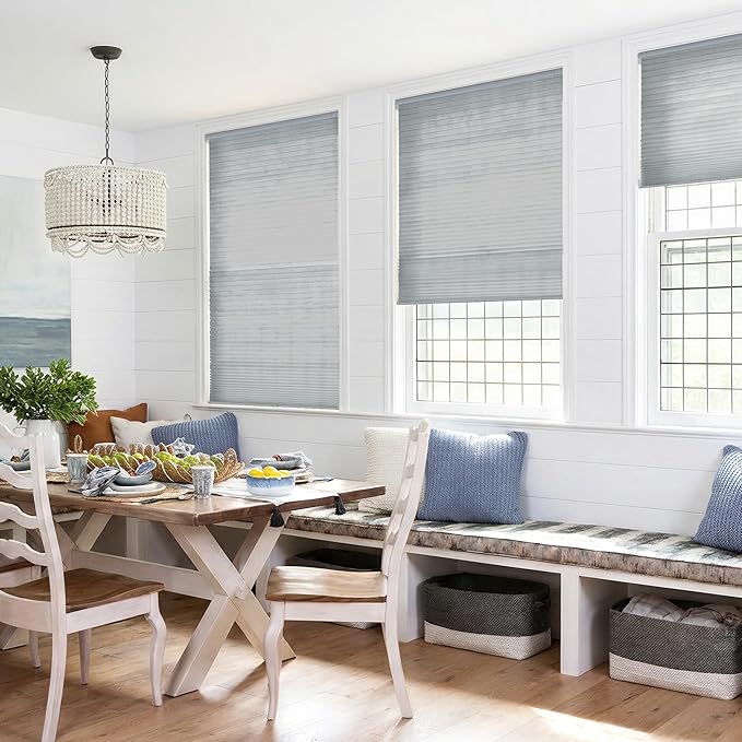 LazBlinds Cordless Cellular Shades, No Tools No Drill Light Filtering Honeycomb Shades Pleated Blinds for Windows, 34'' W x 64'' H, Dark Grey