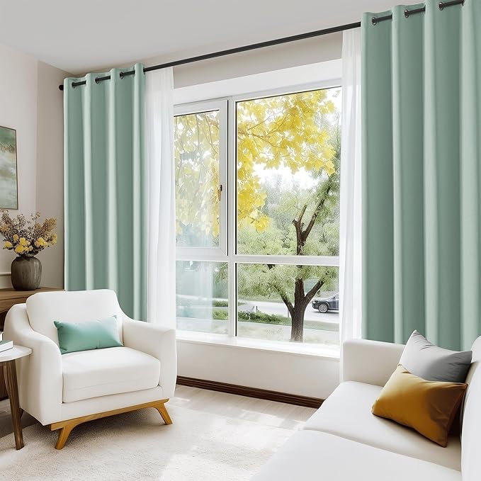 Beauoop 100% Blackout Curtains 54 Inch Long 2 Panels for Bedroom Living Room Seafoam Green Solid Room Darkening Thermal Insulated Soundproof Energy Saving Grommet Top Window Treatment Drapes,52x54