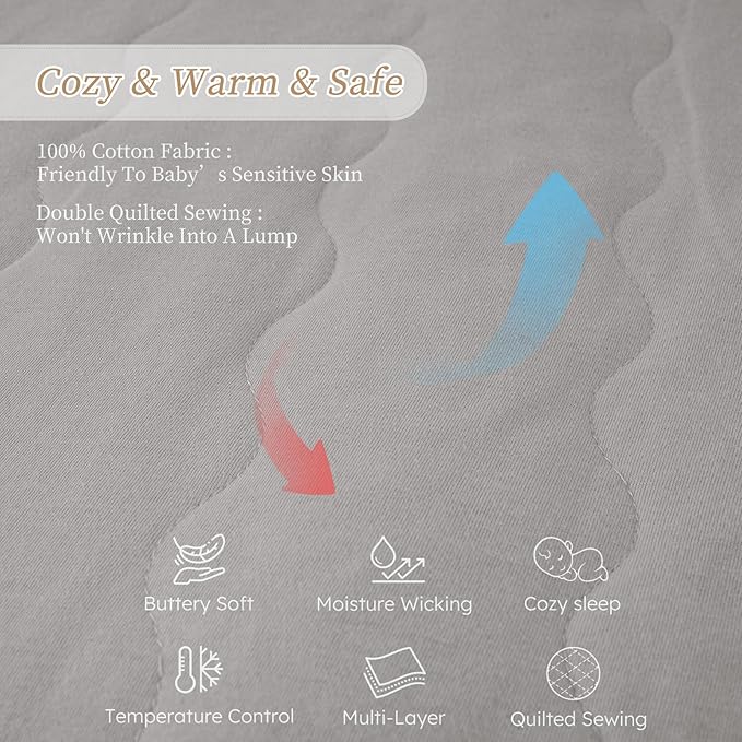 Looxii Baby Sleep Sack 6-12 Months 2.5 TOG Baby Wearable Blanket, Cotton Quilted Infant Toddler Sleeping Bag 2-Way Zipper Warm Toddler Sleep Sack for Winter
