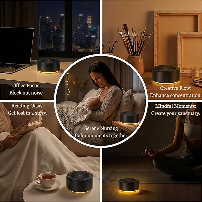 Kipcush White Noise Machine with Night Light – Nursery Sound Machine with Soft Non-Glare Lamp, 30 Soothing Sounds, 8 Color Lights, Up to 8-Hour Timer for Baby & Adults