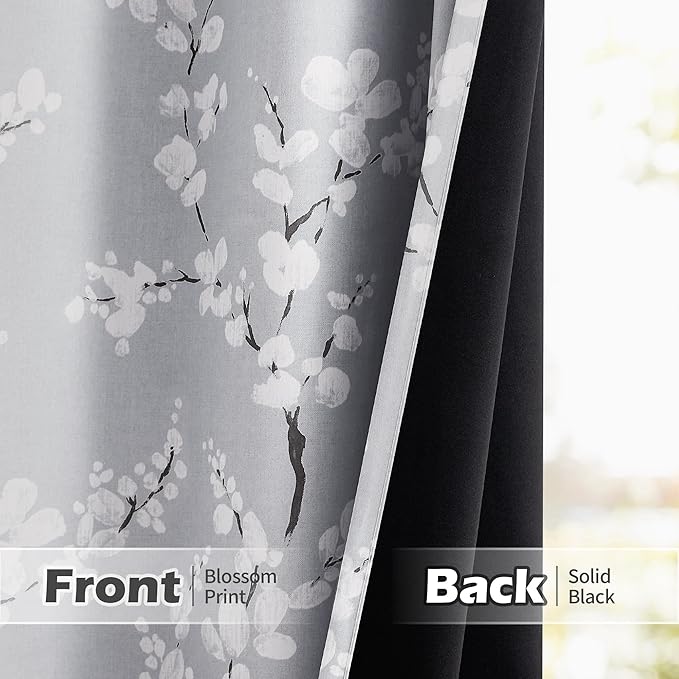 Fmfunctex Blue Valance Curtain, Blossom Blackout Window Valance Thermal Insulated Rod Pocket Floral Valance Curtains, 50'' Wx18'' L, Grey and White, 1 Panel