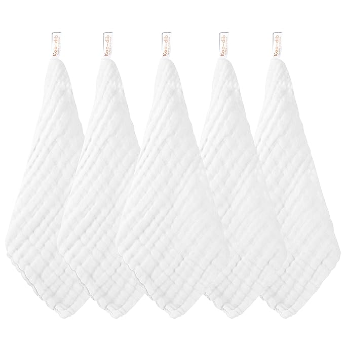 Baby Muslin Soft White Small Washcloths for Newborn Essentials Must Haves Muslin Wash Absorbent Burp Cloths Registry for Your Baby Boy Face Towel And Bath Washcloth Koo-dib 30 Pack Set + Wash Mesh Bag