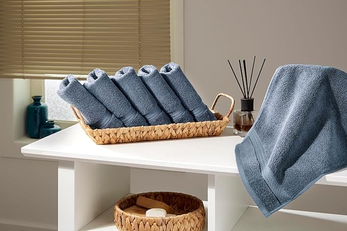 Ozdilek 6-Piece Washcloth Set 13x13 100% Turkish Cotton, 600 GSM, Soft, Gentle on Sensitive Skin, Multi-Purpose Use, Washable, Reusable, Ideal for Baby Care & Spa 6 Towels (Ocean Blue)