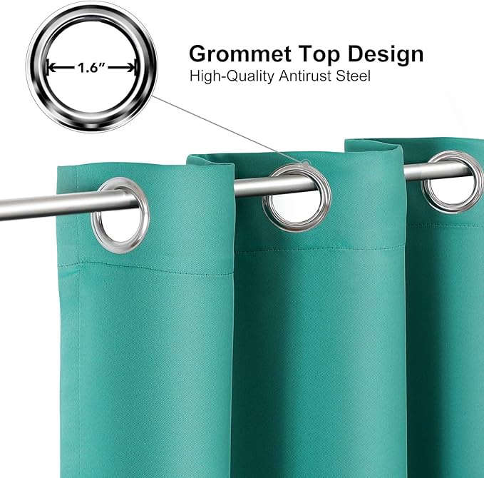 ChrisDowa Grommet Blackout Curtains for Bedroom - Thermal Insulated Room Darkening Curtains for Living Room (1 Panel Set, Teal, 52W x 54L)