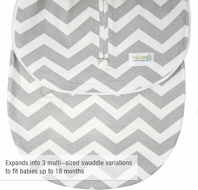 Woombie Grow with Me Baby Swaddle, Convertible Swaddle Fits Babies 0-9 Months, Expands to Wearable Blanket for Babies up to 18 Months, Sleepy Grey Chevron