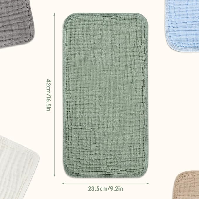 Arnzion Muslin Burp Cloths Set for Babies 100% Cotton Baby Washcloths, Large 20''x10'' Extra Absorbent and Soft 10 Pack for Boys & Girls Blue Grey Green