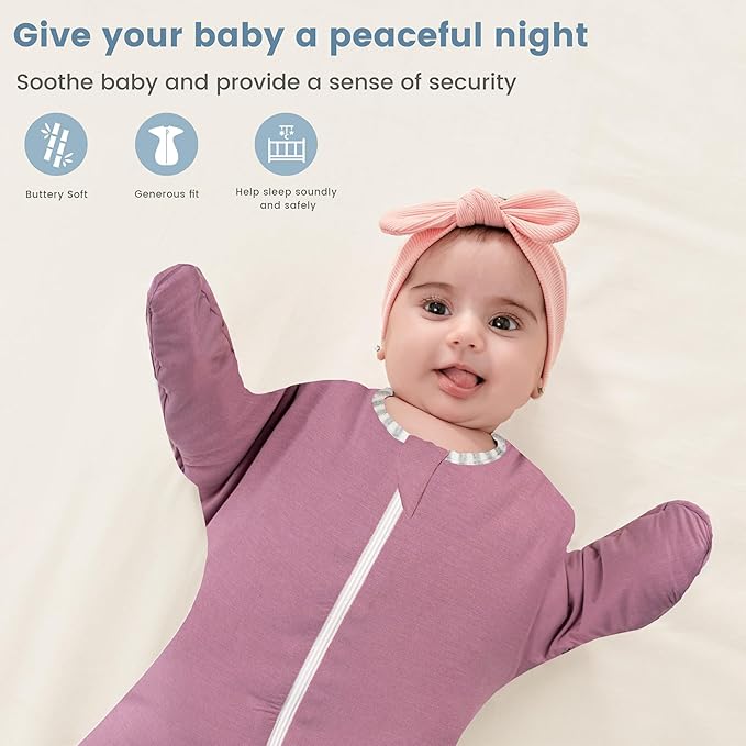 ZIGJOY Shark-Fin Transitional Swaddle for Newborn - 2.5 Tog Rayon Made from Bamboo Transition Swaddle Sleep Sack 3-6 Months Baby Arms Up Swaddle Blanket with 2-Way Zipper, Purple