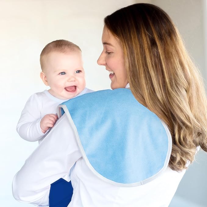 Kiddologic Baby Burp Cloth, Triple Protection, 2 Layers Soft Absorbent Terry, Waterproof Inner Lining, Large Size and Curved Design for Extra Coverage, Newborn/Infant Boy Burping Rag, Sky Blue