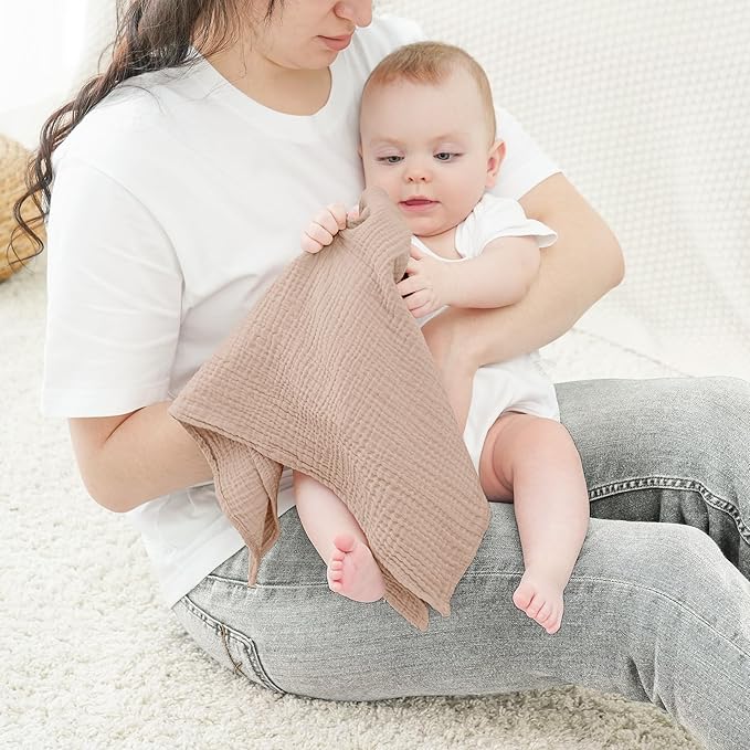 Bearmoss 100% Cotton Muslin Burp Cloths, 6 Pack Absorbent Large Baby Burping Cloths for Boy, Girl, 23.6" X 23.6" Newborn Essentials (Brown)