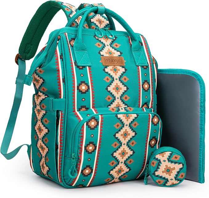 Montana West Wrangler Diaper Bag Backpack Aztec Travel Backpack Purses Western Multi-Function Baby Bags for Mom with Waterproof Insulated Pockets