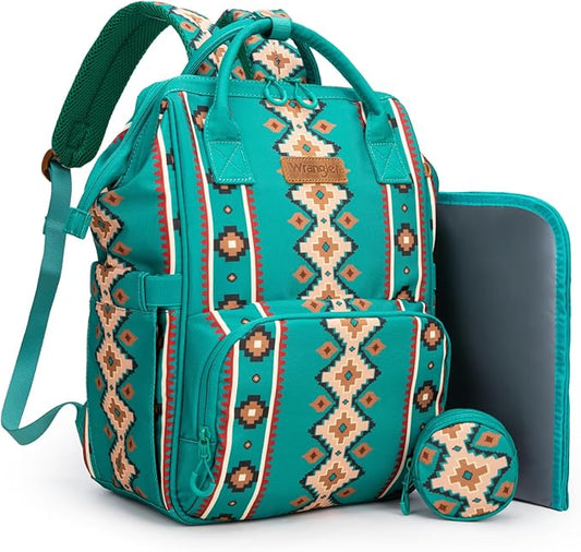 Montana West Wrangler Diaper Bag Backpack Aztec Travel Backpack Purses Western Multi-Function Baby Bags for Mom with Waterproof Insulated Pockets