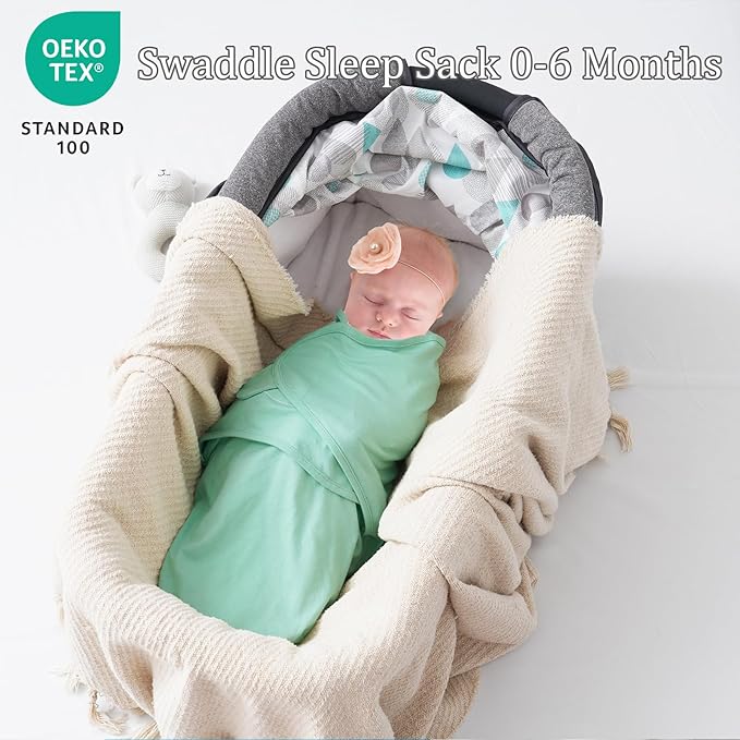 david's kids 100% Cotton 3 Pack Baby Swaddle Wrap for 0-3 Months, Soft Swaddle Blanket for Newborn Infant, Adjustable Baby Wrap Sleep Sacks for Boys Girls, Newborn Essentials,White & Grey & Green