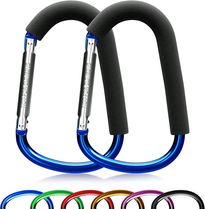 sprookber 6.7 Inch Large Stroller Hooks for Diaper Bags & Purses, Heavy Duty Mommy Hooks for Shopping, Grocery, Backpack – Baby Stroller Accessories, Set of 2 (Bule)