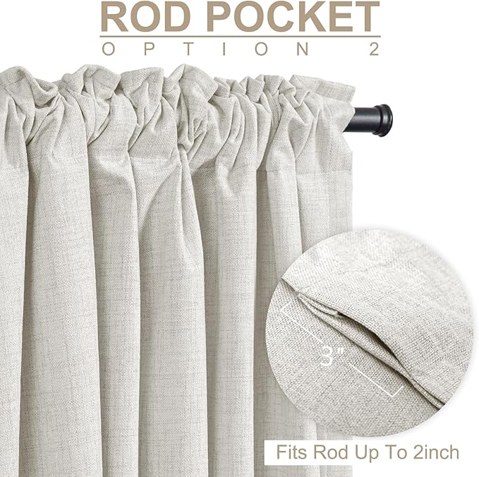 100% Blackout Shield Linen Blackout Curtains for Bedroom 45 Inches Long, Back Tab/Rod Pocket Living Room Drapes, Thermal Insulated Blackout Curtains 2 Panels Set, 42" W x 45" L, Beige