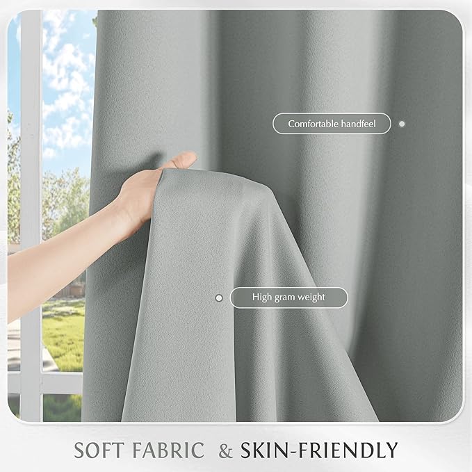 Beauoop Grey 100% Blackout Curtains 84 Inch Long 2 Panels for Bedroom Living Room Solid Room Darkening Thermal Insulated Soundproof Energy Saving Grommet Top Window Treatment Drapes,52x84 2 Set