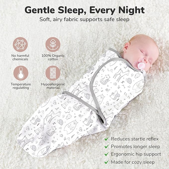 Mama Cheetah Baby Swaddle Sack 3-6 Month, Organic Cotton Swaddling Sleep Sack, Swaddles for Boy Girl, 3-Pack, Grey