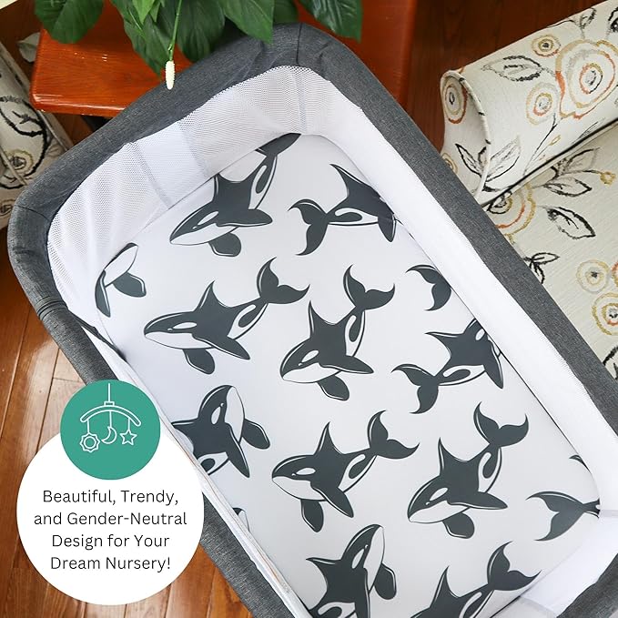 Bassinet Sheets for Airclub, AMKE, LovliTod Baby, Bonbay, Bellababy Bedside Bassinet Sleeper by TansyPanda, 3 Pack, 20x33 Inch, Ultra Soft, Breathable, Snug Fit, Unisex Boys, Girls, Gray (Ocean Fish)