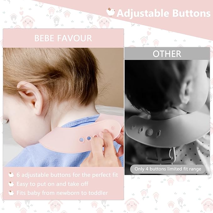 BEBE FAVOUR 2 Pack Silicone Baby Bibs Adjustable Fit Waterproof Bib With Leak Proof Food Pouch Catcher for Eating Boys Girls