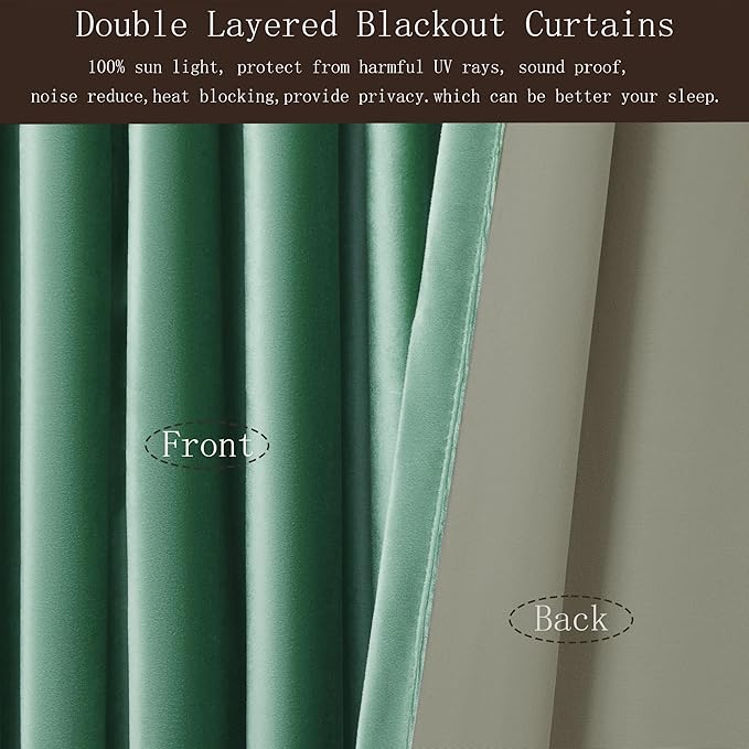 100% Full Blackout Velvet Curtains 102 inch Long for Living Room ,Set of 2 Liner Turquoise Aqua Rod Pocket Back Tab Window Treatment Room Darkening Heavy Decorative Curtains Drapes for Bedroom