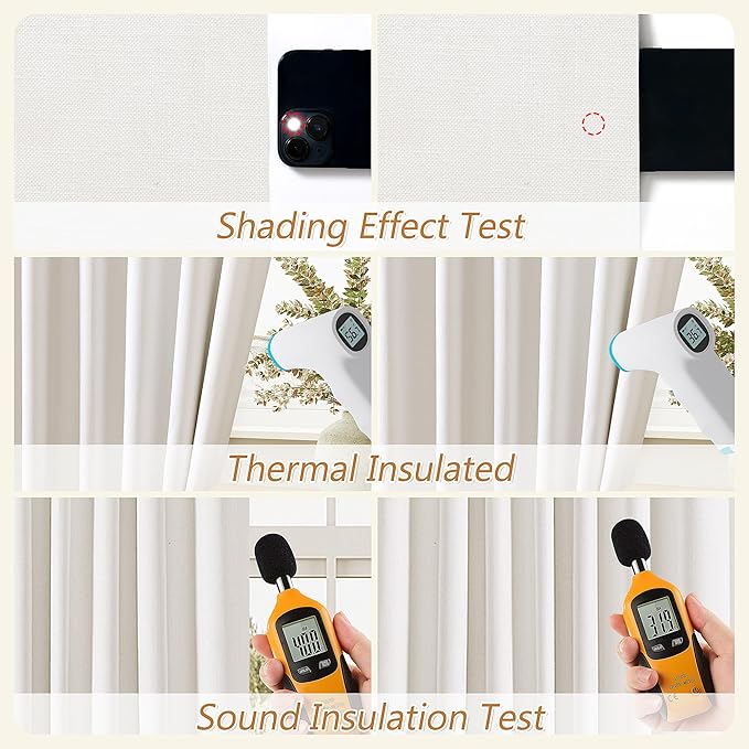 Guken Ivory 100% Blackout Curtains 63 Inch Length 2 Panels Set for Living Room Bedroom Back Tab Thermal Insulated Black Out Linen Drapes Room Darkening Window Curtains 63 Inches Long
