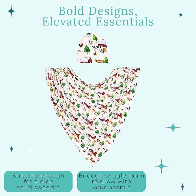 Posh Peanut Swaddle Blanket & Headband Set – Viscose from Bamboo Stretchy Baby Swaddle for Newborn Girls, Receiving Blanket or Nursing Cover