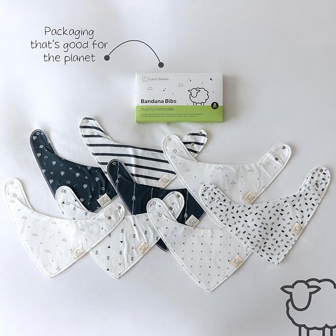 Lamb Babies Bandana Cotton Baby Bibs, Ultra Soft Stylish and Lightweight Absorbent Design for Milk Dribbles Burps and Spills