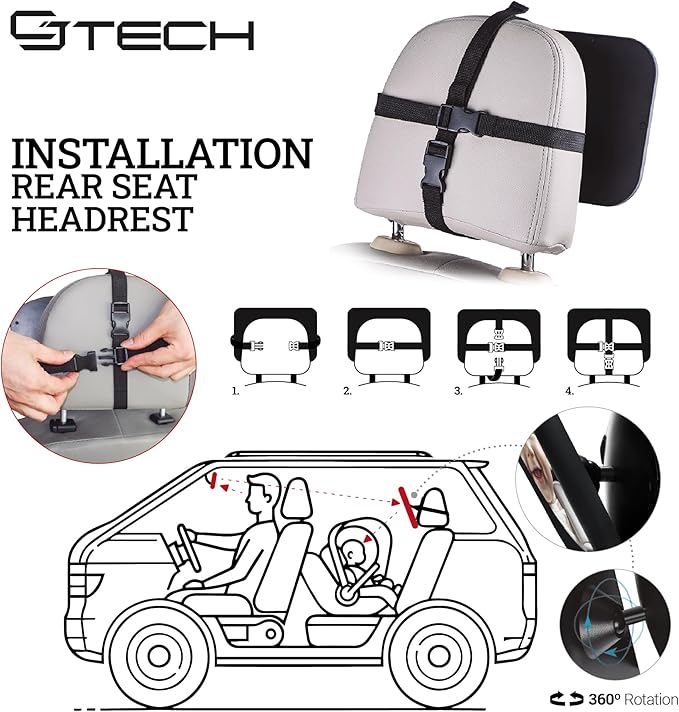 Baby Car Mirror with 360° Rotation - 9.8" Convex Shatterproof Mirror for Baby Safety with Extra Wide & Clear View - Car Seat Rear Facing with Adjustable Straps