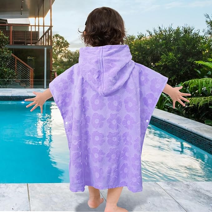 Toddler Bath Towels with Hood, Oversized (2-4Years,22"X22") Made from 100% Soft Cotton,Absorbent Hooded Poncho Towel for Baby Boy,Perfect for Pool | Swimming | Bath | Beach,Jacquard Purple Flower